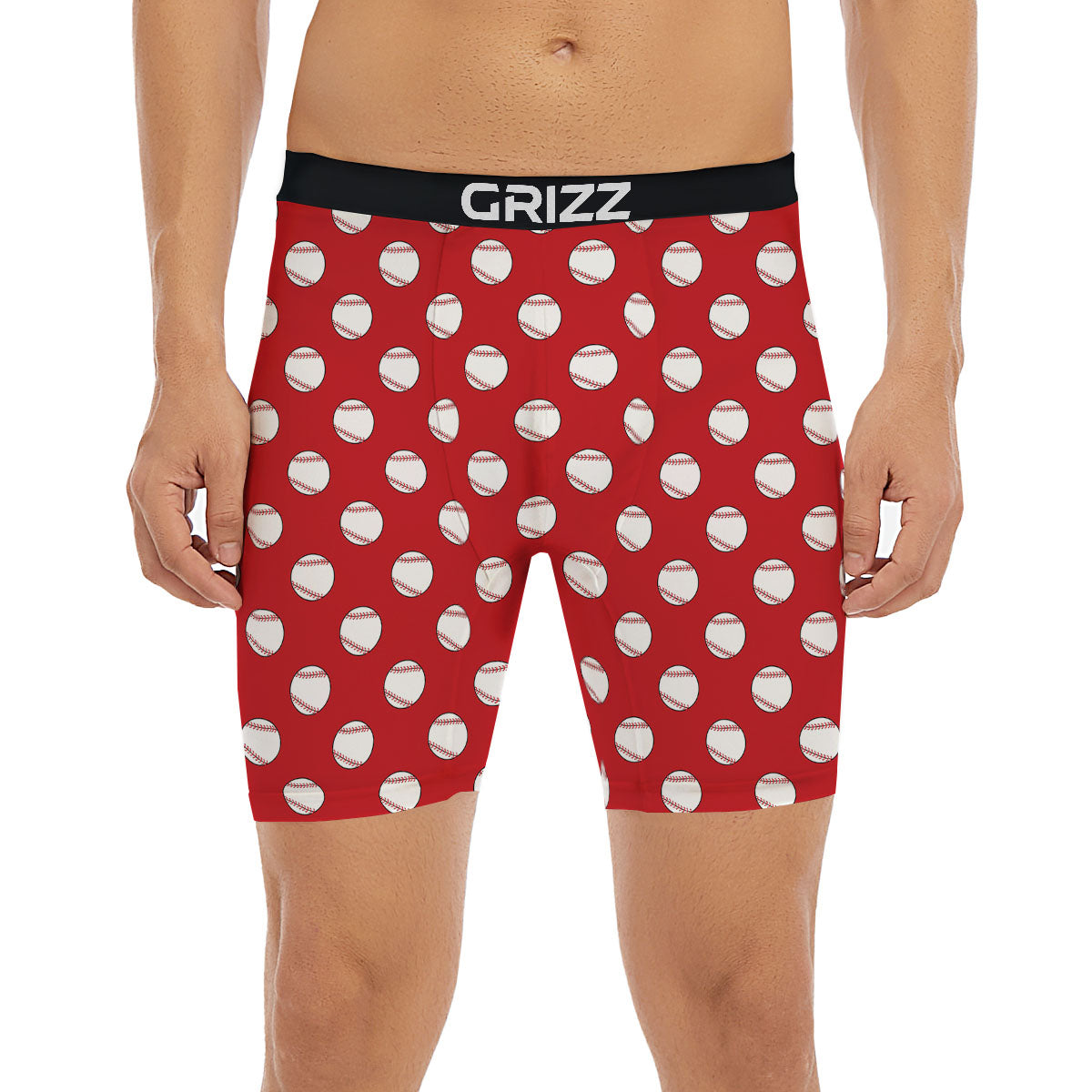 Baseball Red Print Pattern Boxer Briefs-grizzshop