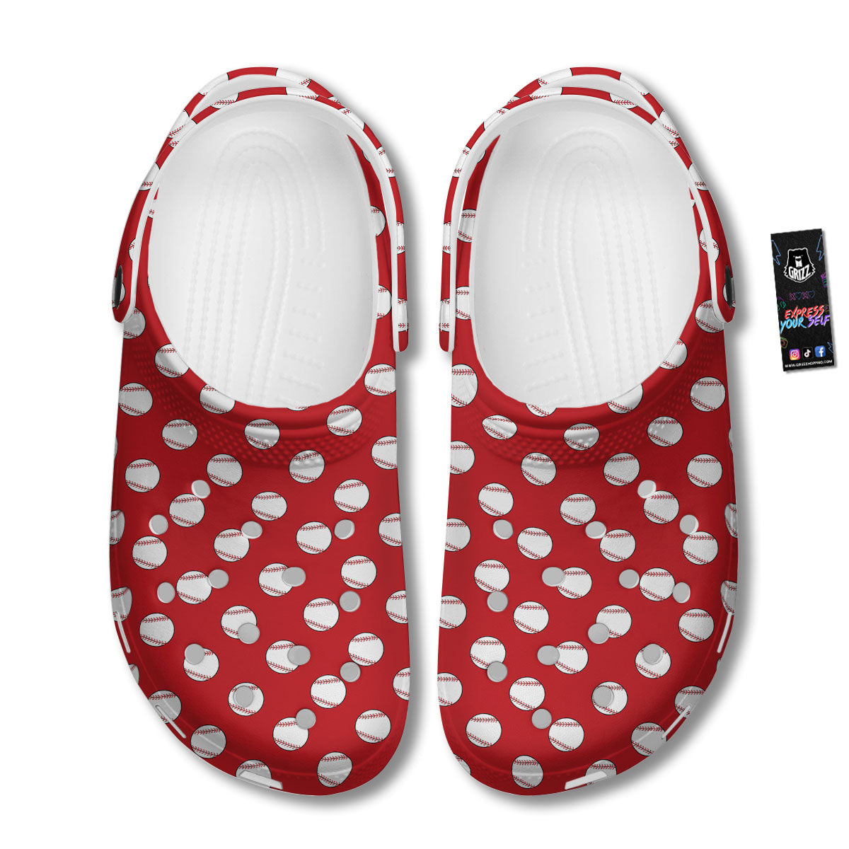 Baseball Red Print Pattern Clog-grizzshop