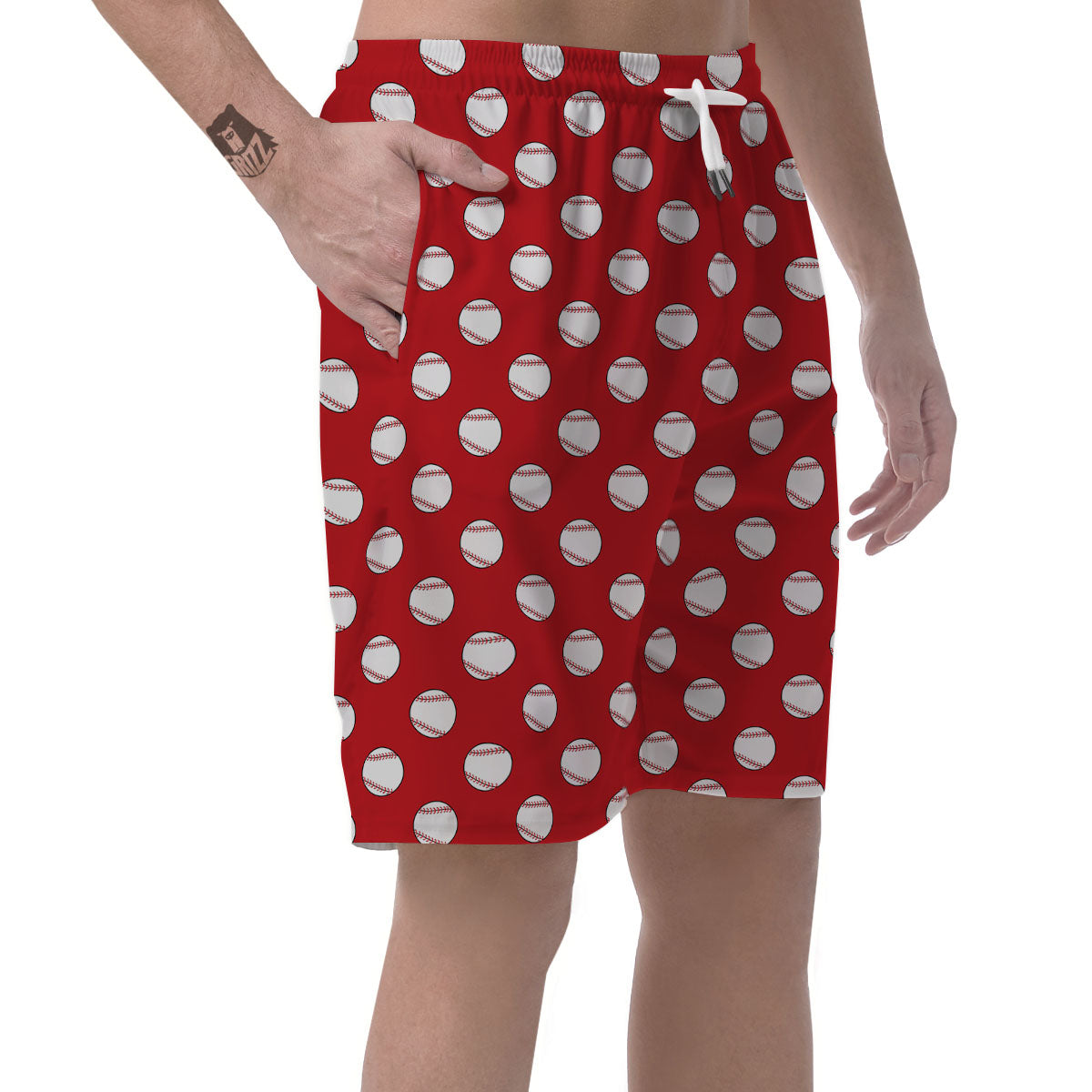 Baseball Red Print Pattern Men's Shorts-grizzshop