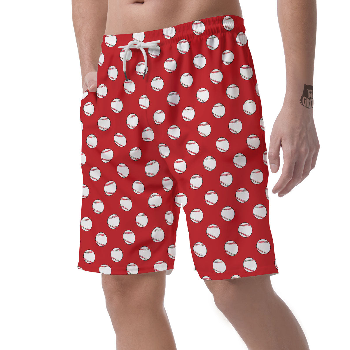 Baseball Red Print Pattern Men's Shorts-grizzshop