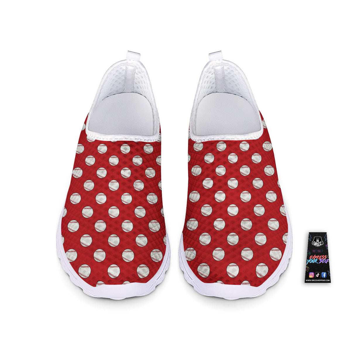 Baseball Red Print Pattern Nurse Shoes-grizzshop