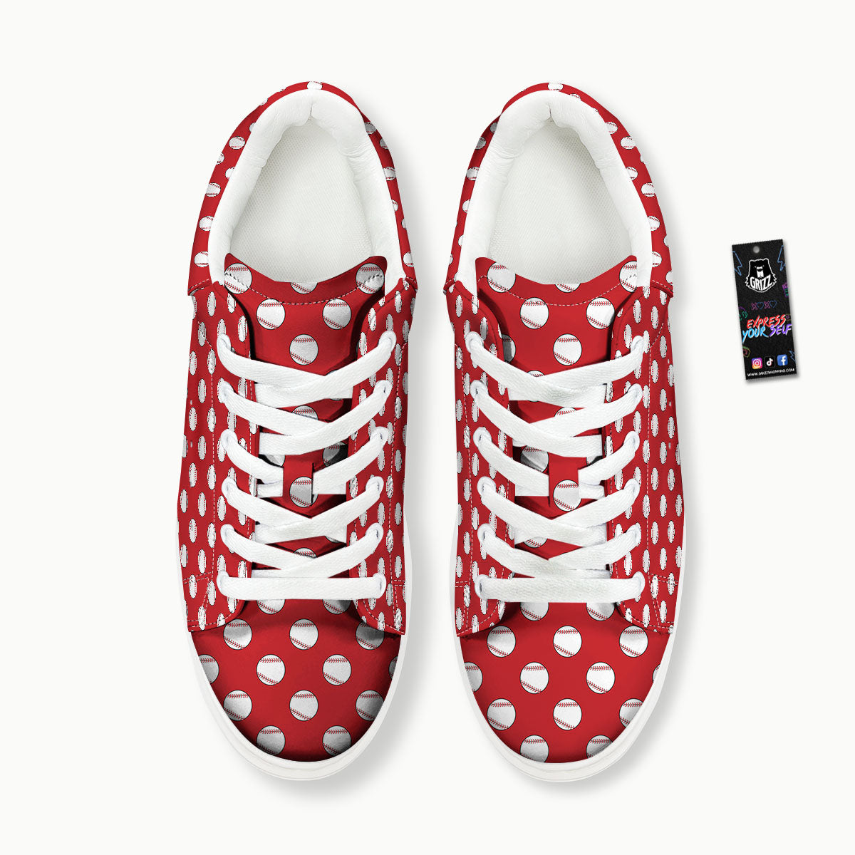 Baseball Red Print Pattern Platform Shoes-grizzshop