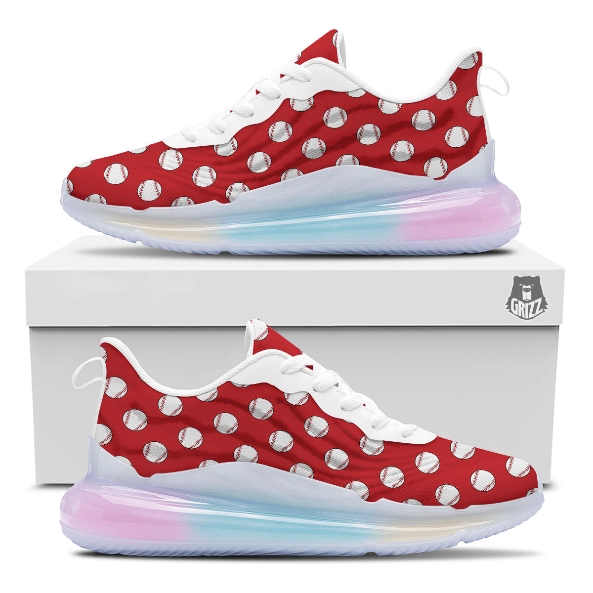 Baseball Red Print Pattern Running Sneakers-grizzshop