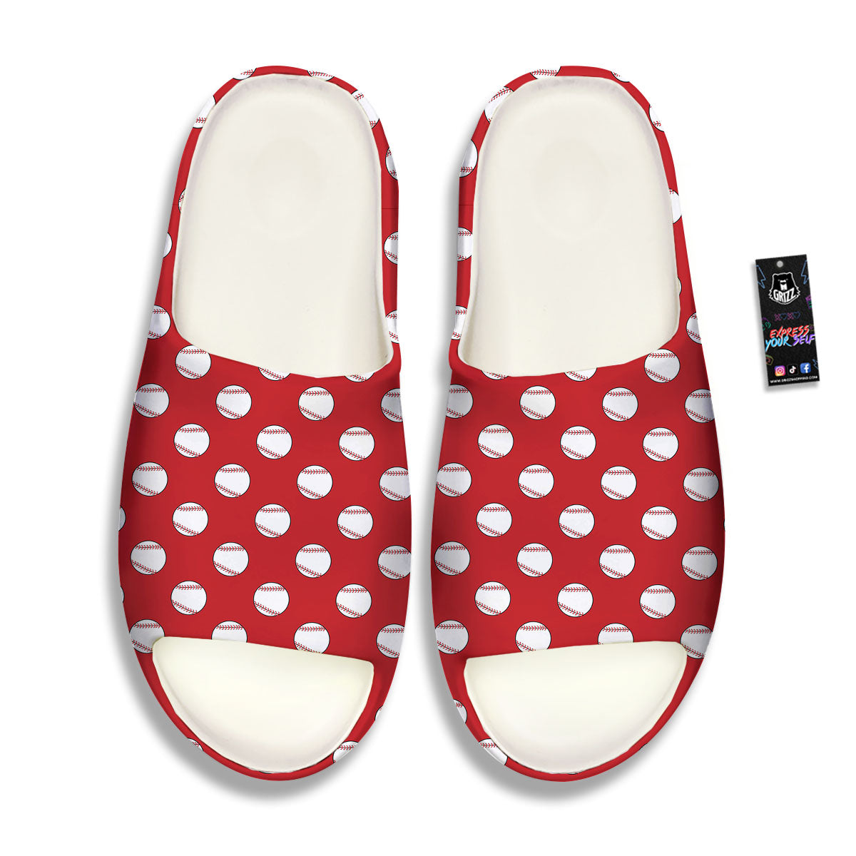 Baseball Red Print Pattern Sandals-grizzshop