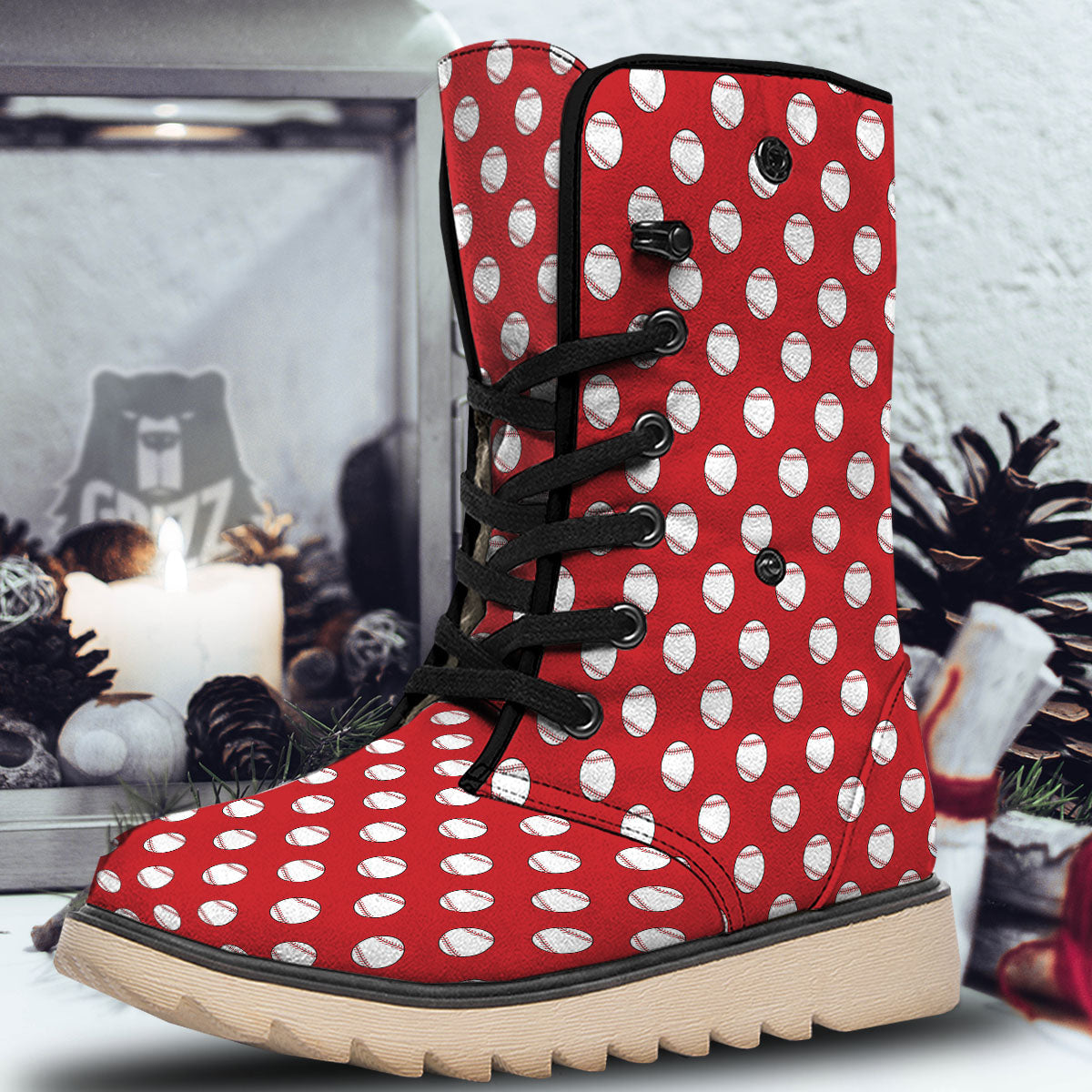 Baseball Red Print Pattern Snow Boots-grizzshop