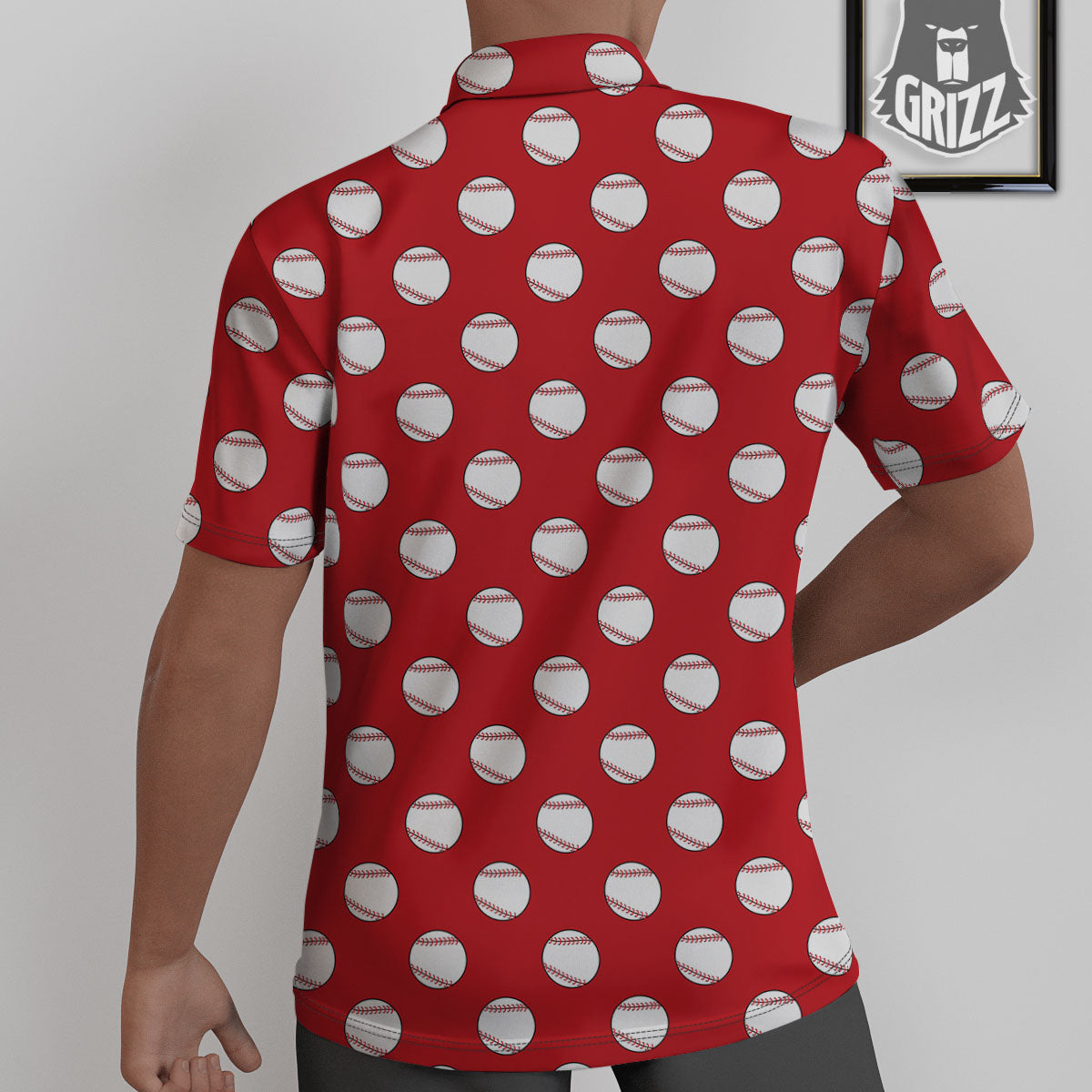 Baseball Red Print Pattern Untucked Shirts-grizzshop