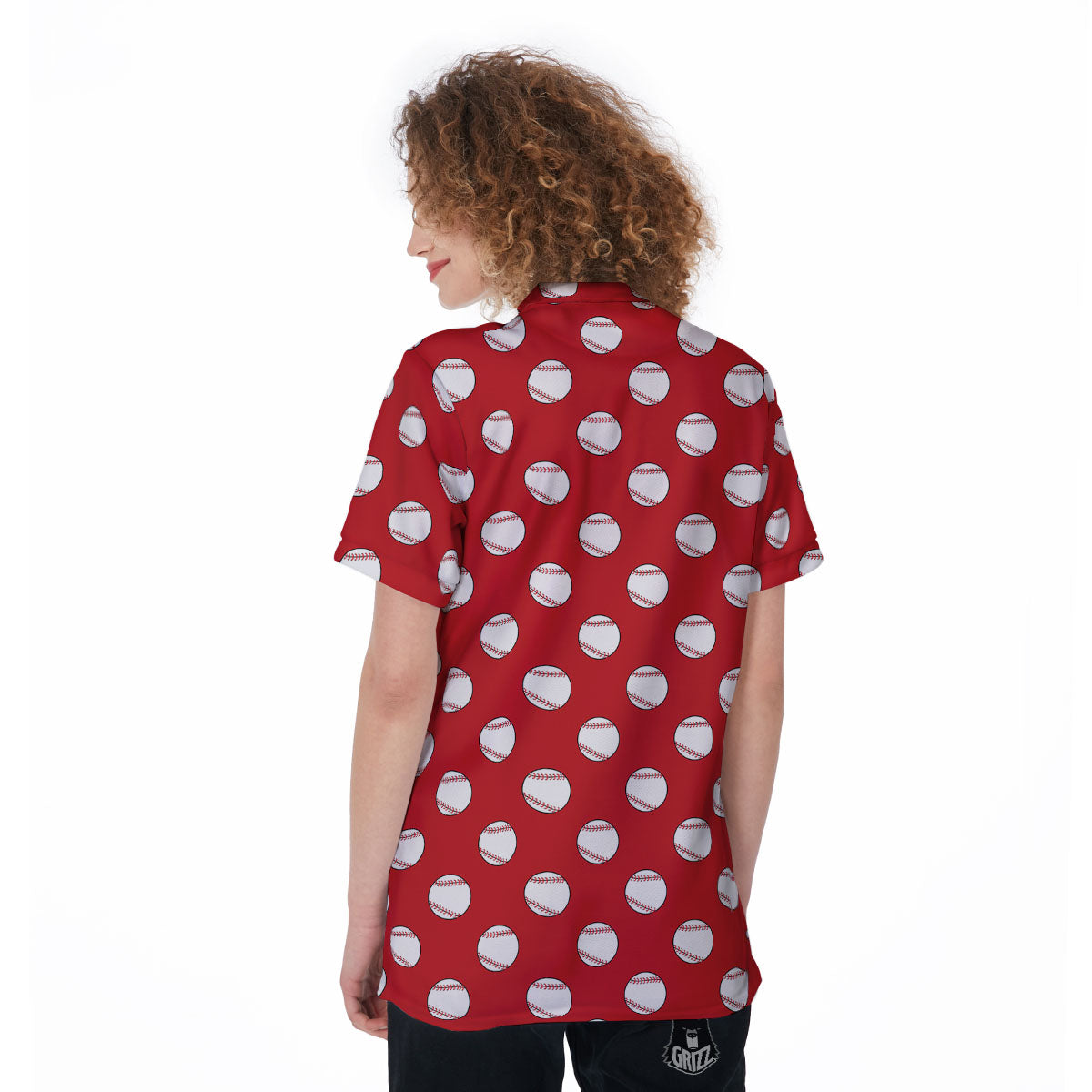 Baseball Red Print Pattern Women's Golf Shirts-grizzshop
