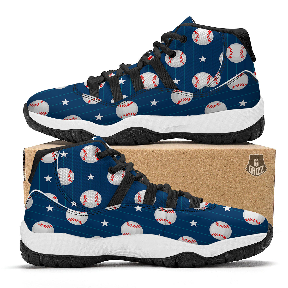 Baseball Star Pattern Print Black Bball Shoes-grizzshop