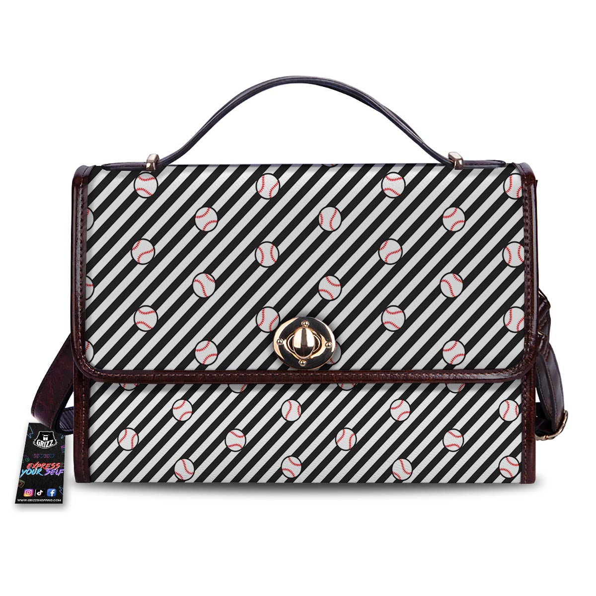 Baseball Black Striped Print Pattern Women's Satchel Bag