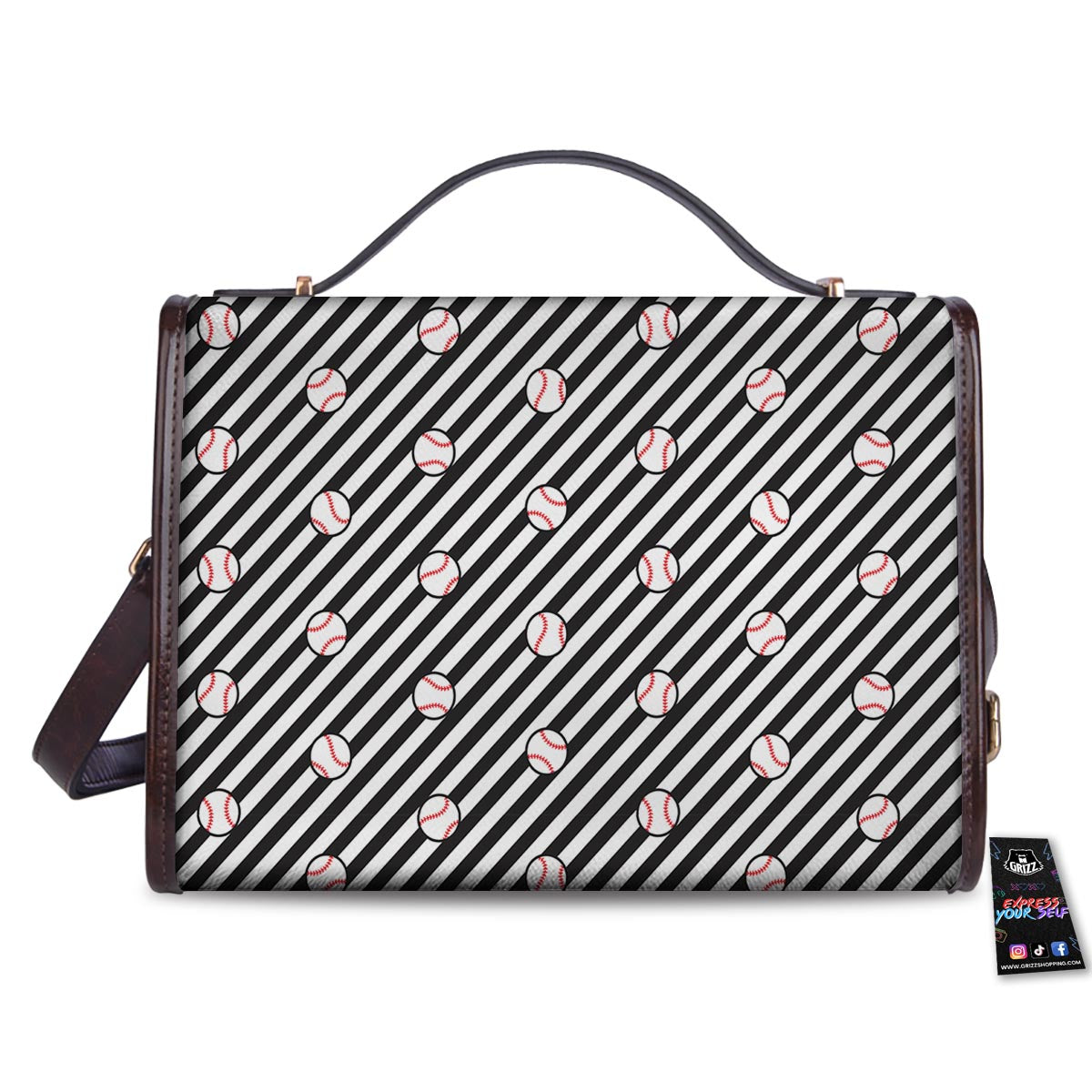 Baseball Black Striped Print Pattern Women's Satchel Bag
