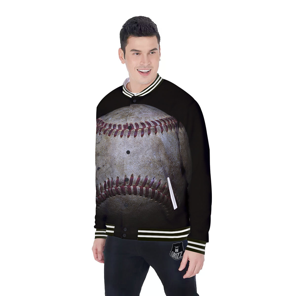 Baseballs Grunge Print Baseball Jacket-grizzshop