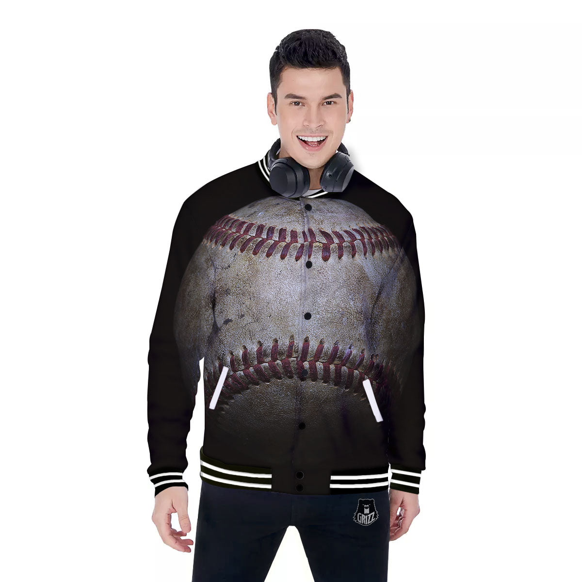 Baseballs Grunge Print Baseball Jacket-grizzshop