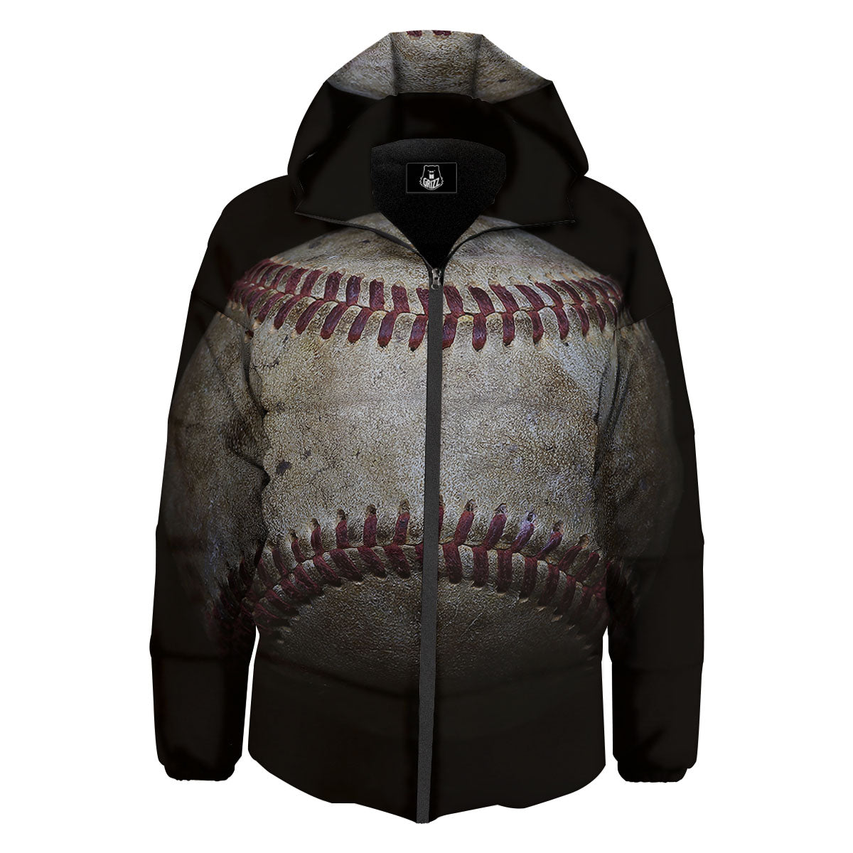 Baseballs Grunge Print Down Jacket-grizzshop