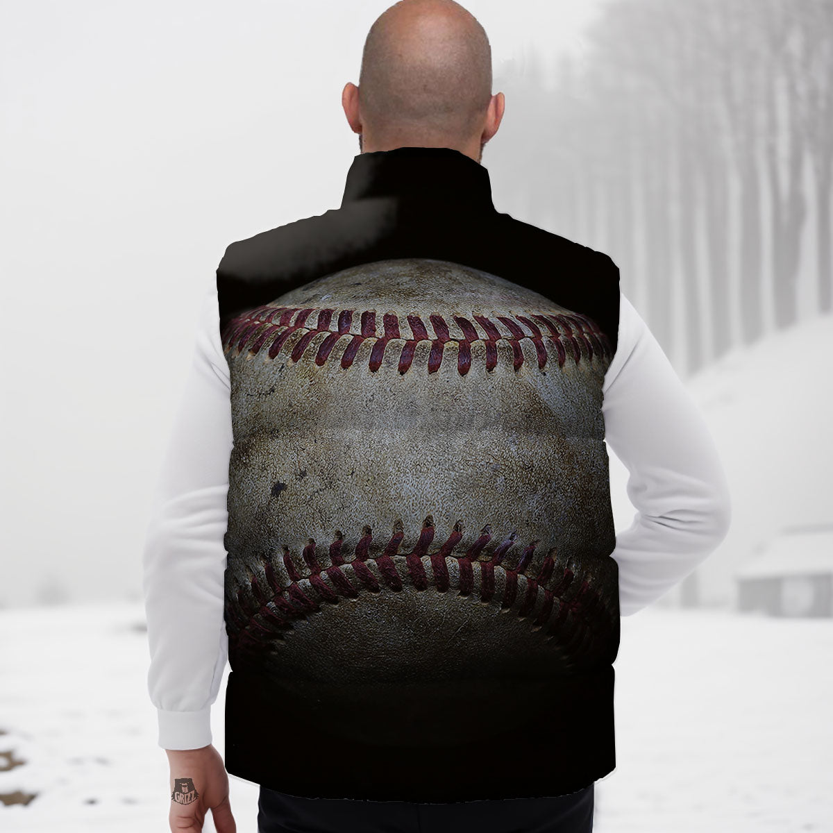 Baseballs Grunge Print Down Vest