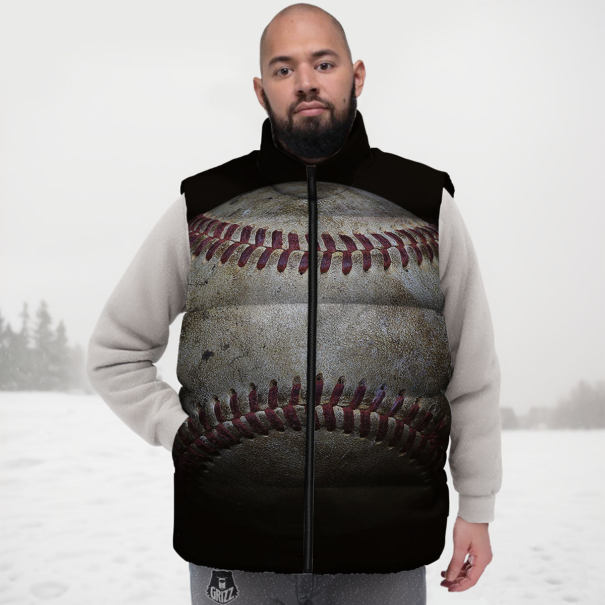 Baseballs Grunge Print Down Vest