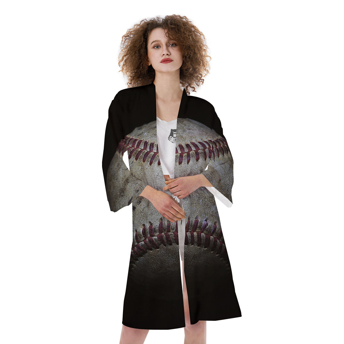 Baseballs Grunge Print Kimono-grizzshop
