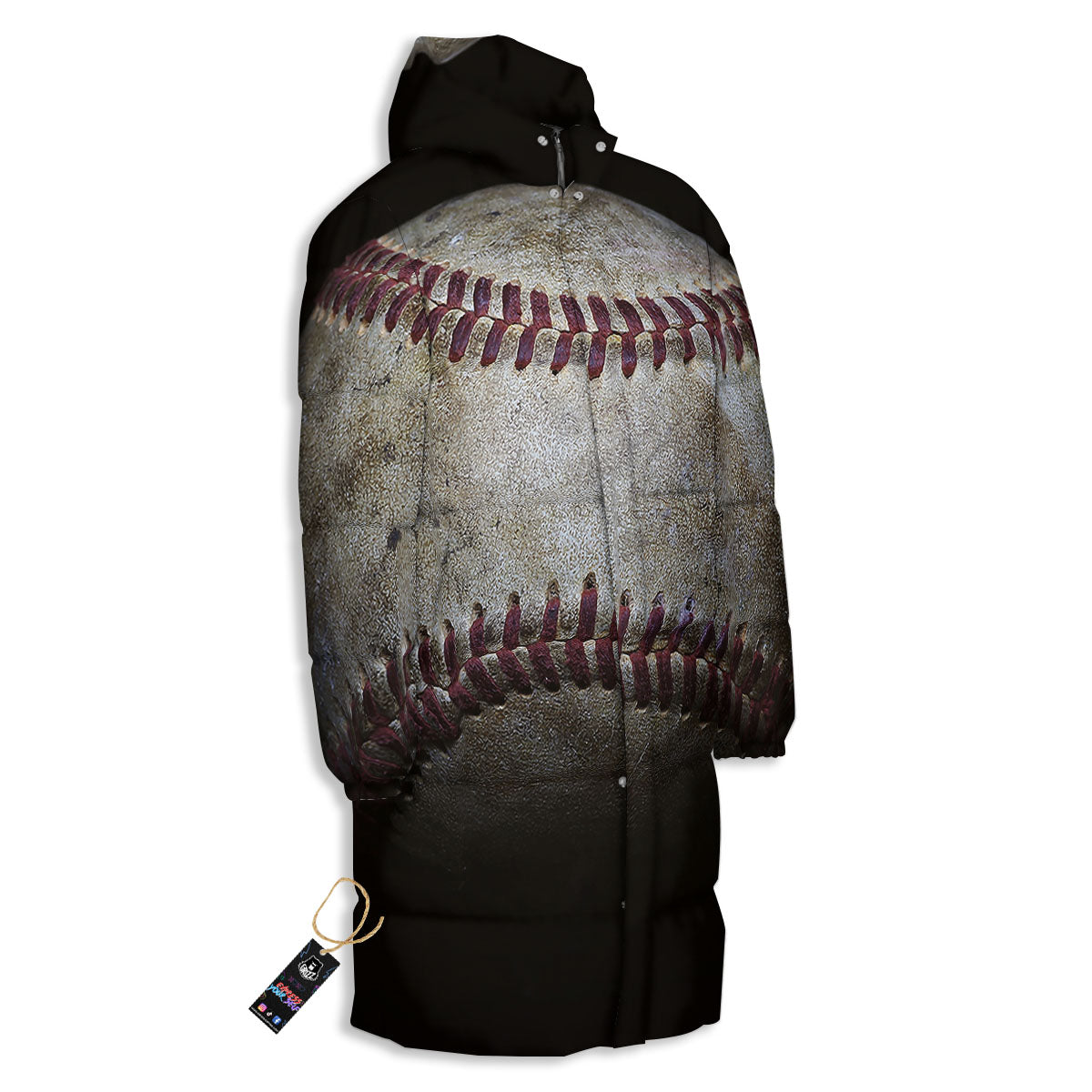 Baseballs Grunge Print Long Down Jacket-grizzshop