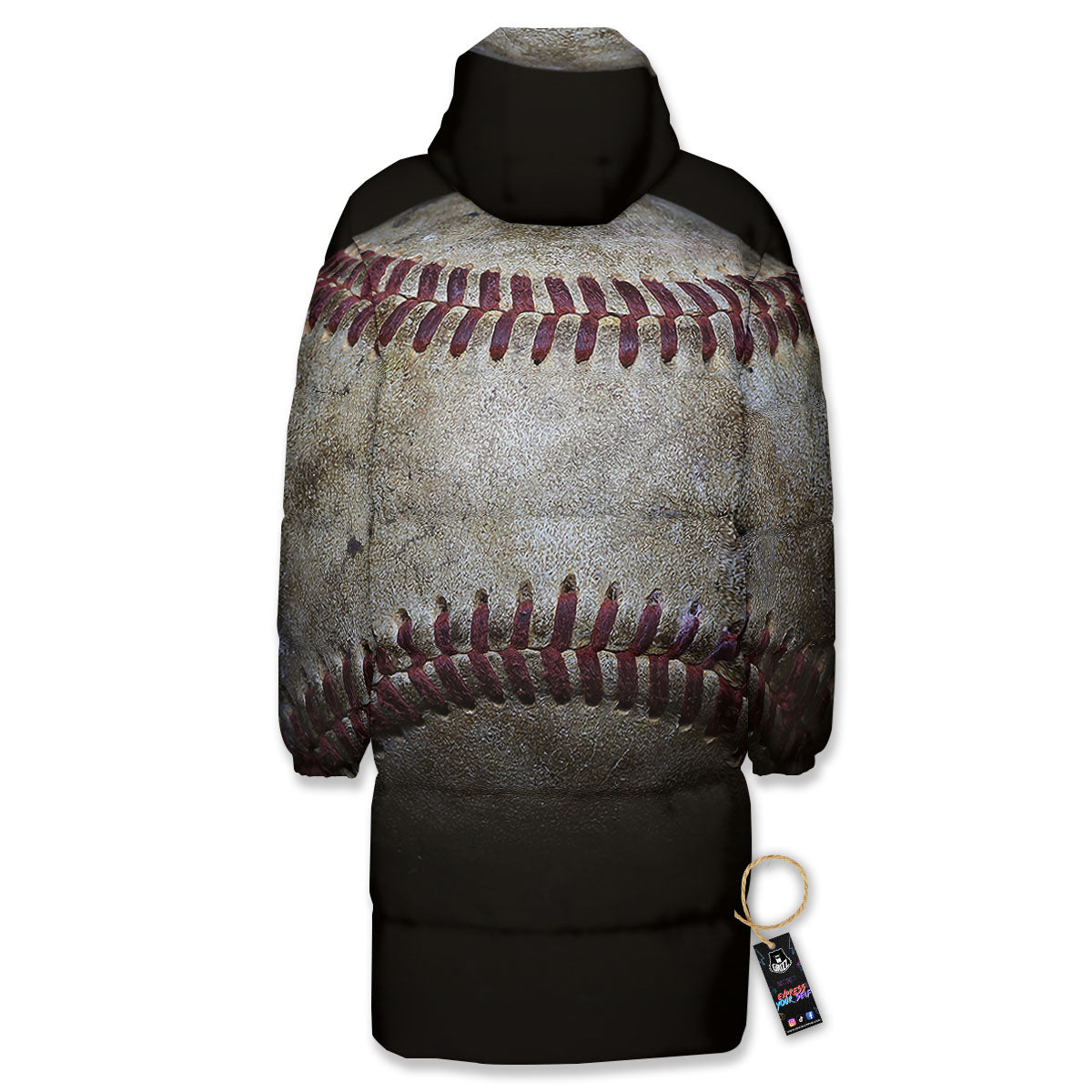 Baseballs Grunge Print Long Down Jacket-grizzshop