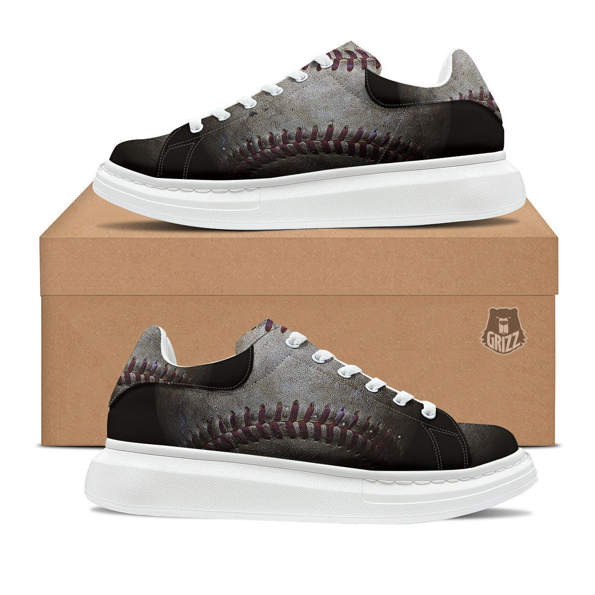 Baseballs Grunge Print Platform Shoes-grizzshop