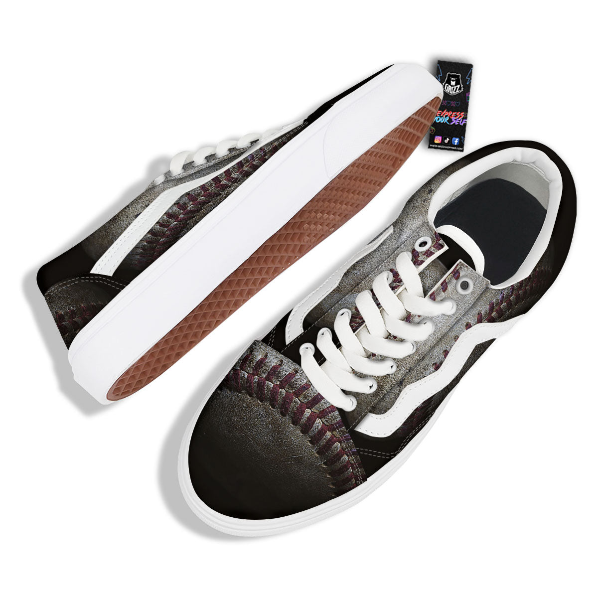 Baseballs Grunge Print Skate Shoes-grizzshop