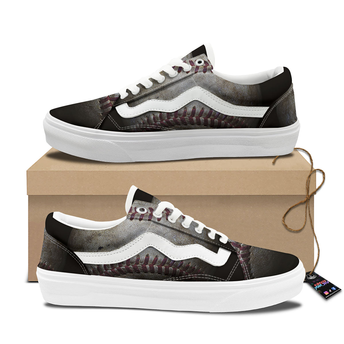 Baseballs Grunge Print Skate Shoes-grizzshop