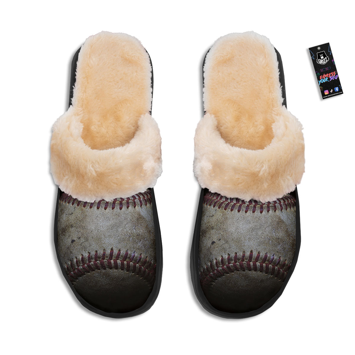 Baseballs Grunge Print Slippers-grizzshop