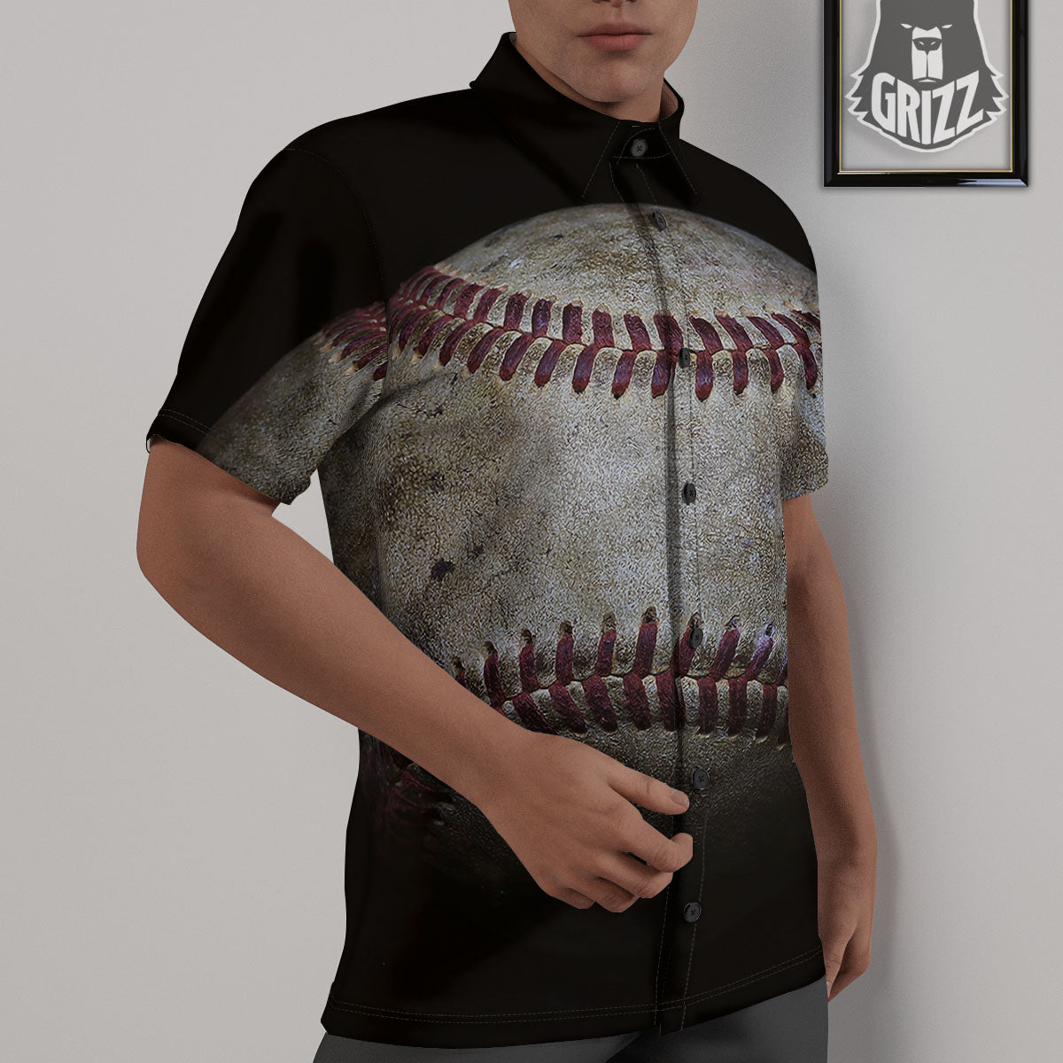 Baseballs Grunge Print Untucked Shirts-grizzshop
