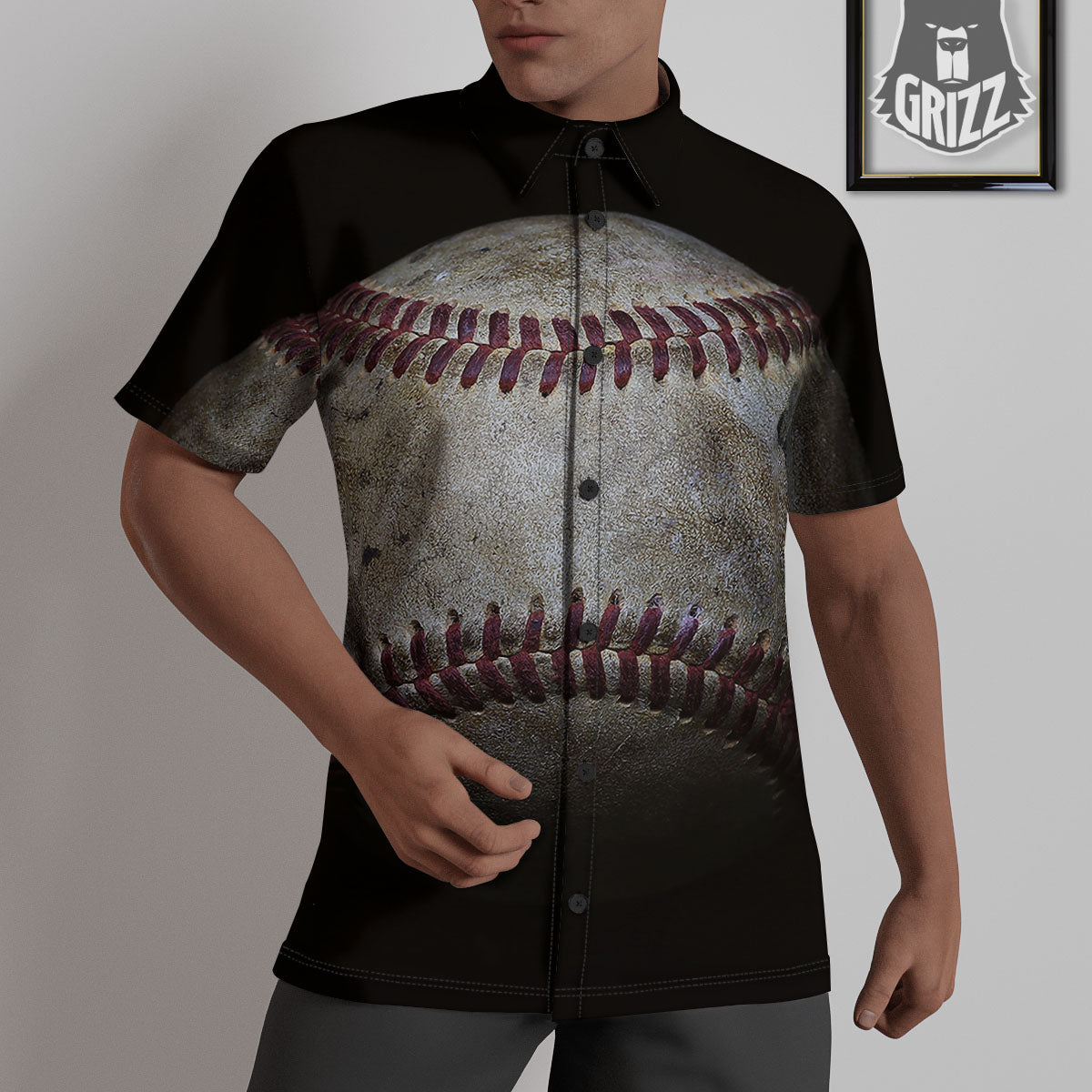 Baseballs Grunge Print Untucked Shirts-grizzshop