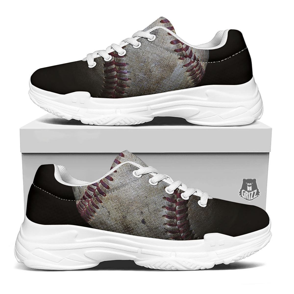 Baseballs Grunge Print White Chunky Shoes-grizzshop