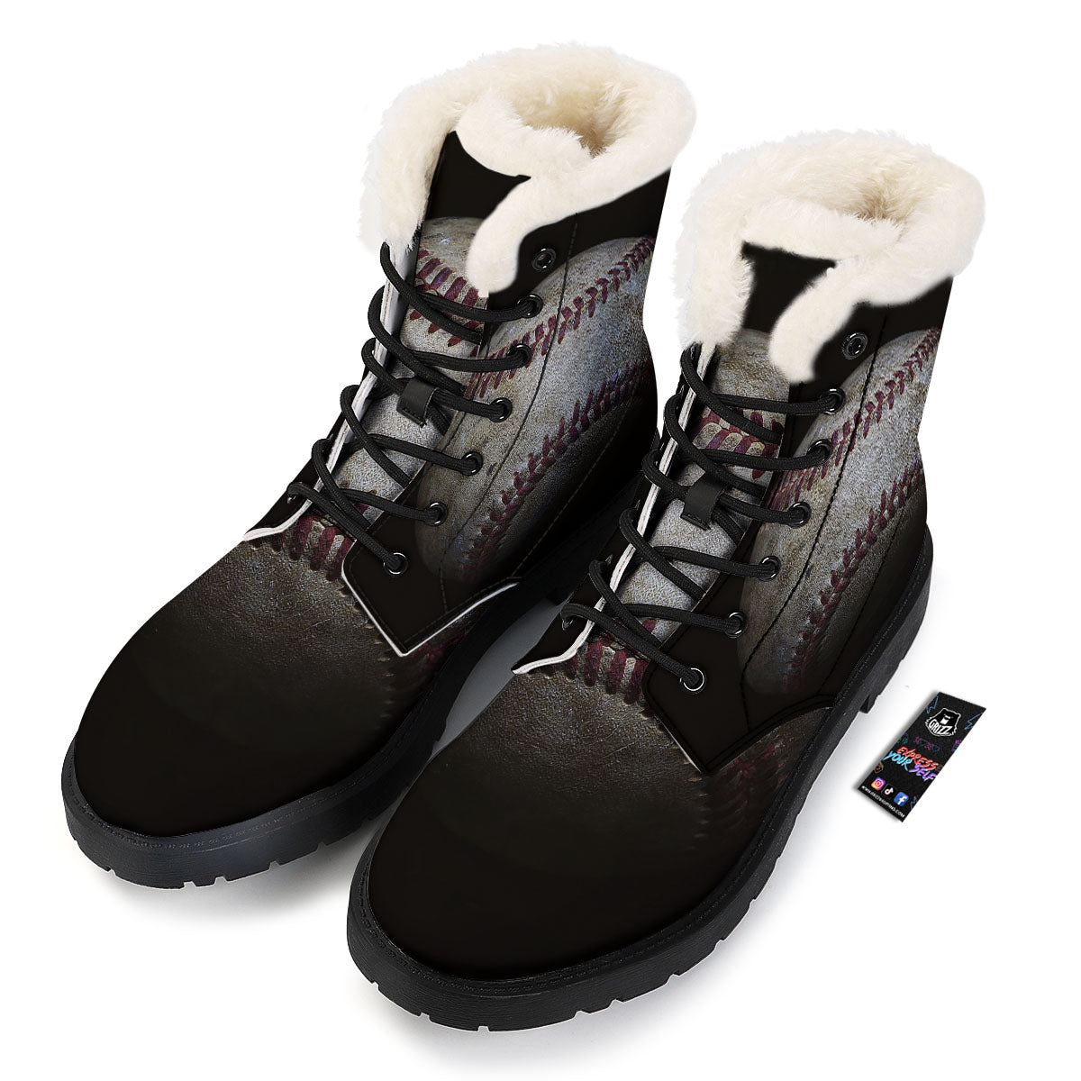 Baseballs Grunge Print Winter Boots-grizzshop