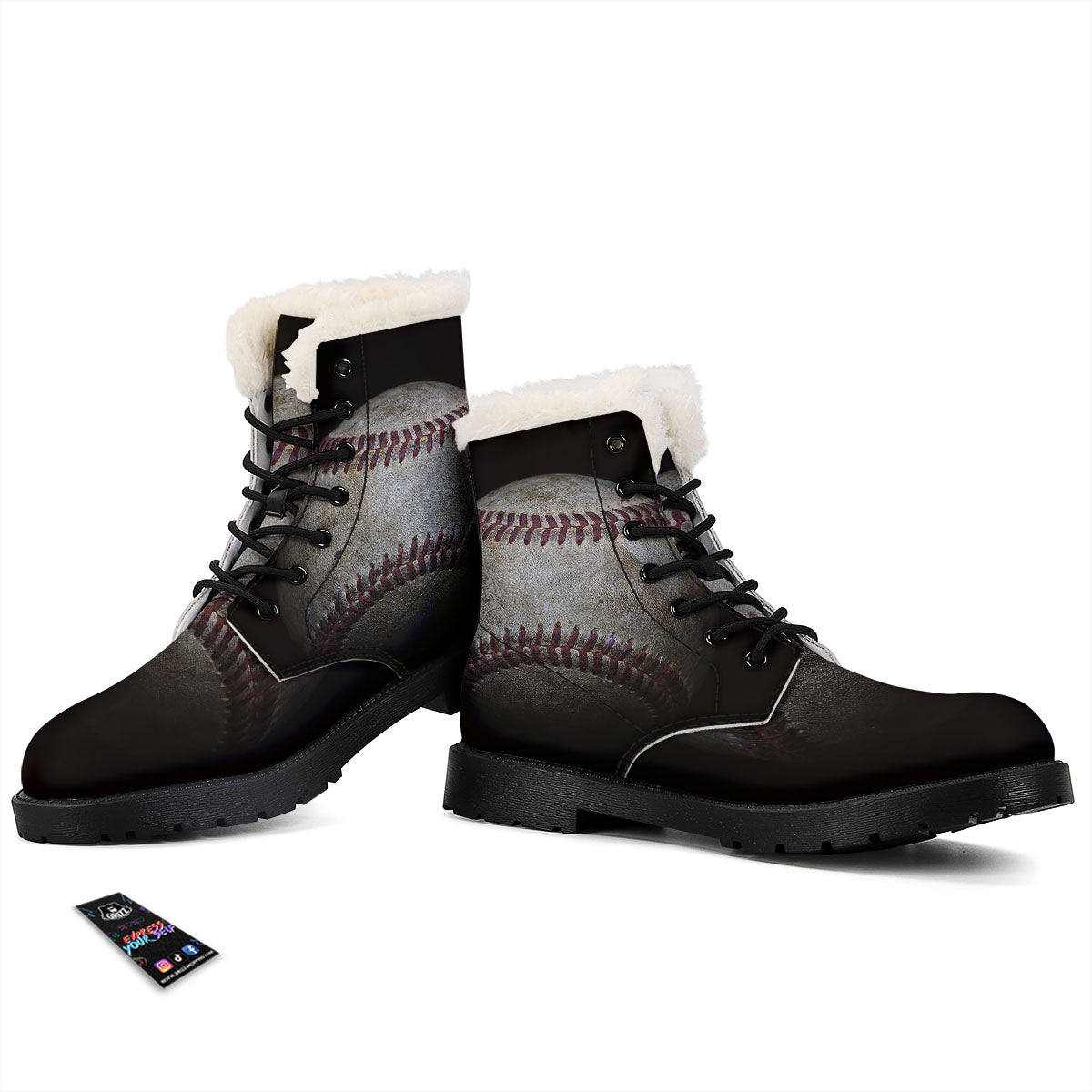 Baseballs Grunge Print Winter Boots-grizzshop