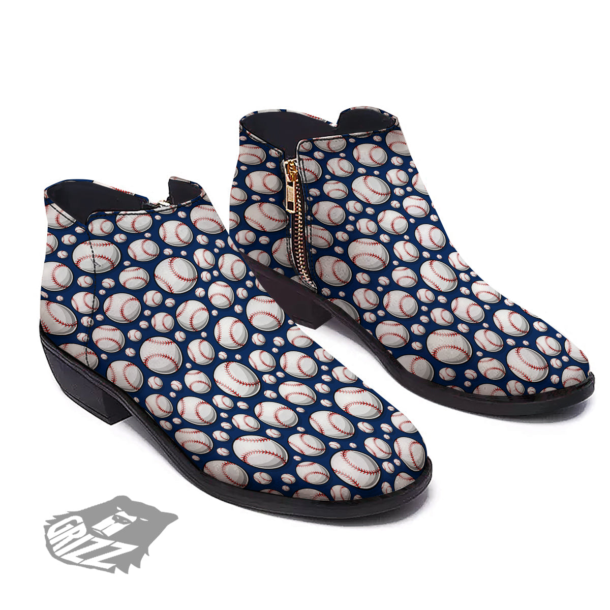 Baseballs Print Pattern Ankle Boots-grizzshop
