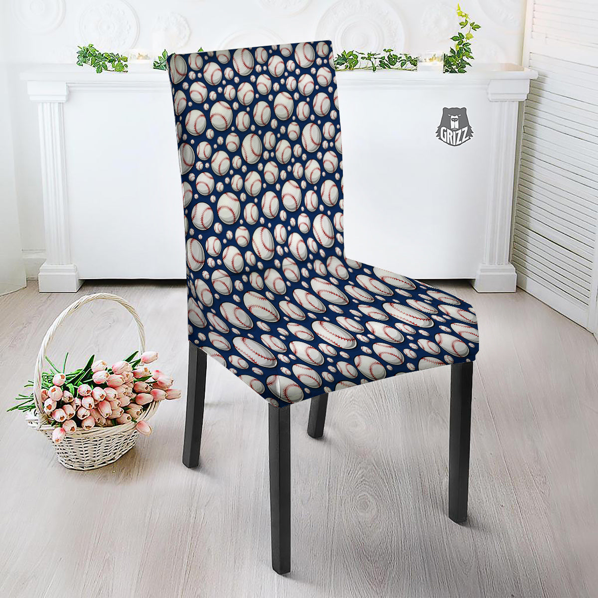 Baseballs Print Pattern Dining Chair Slipcover-grizzshop
