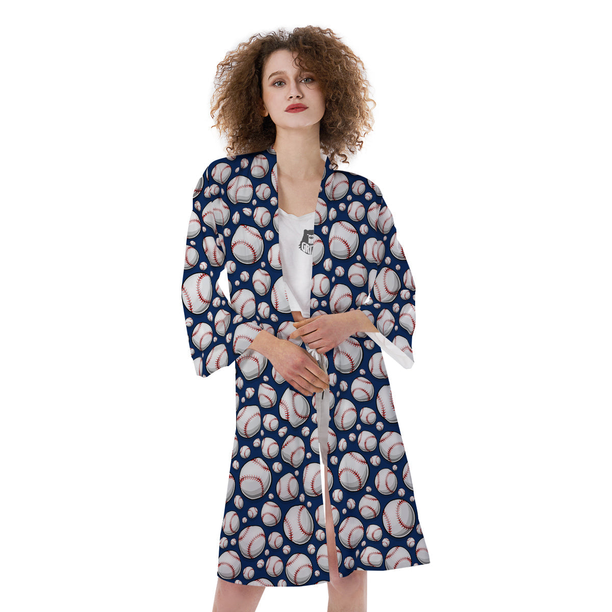 Baseballs Print Pattern Kimono-grizzshop