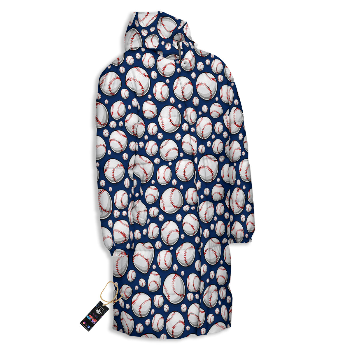 Baseballs Print Pattern Long Down Jacket-grizzshop