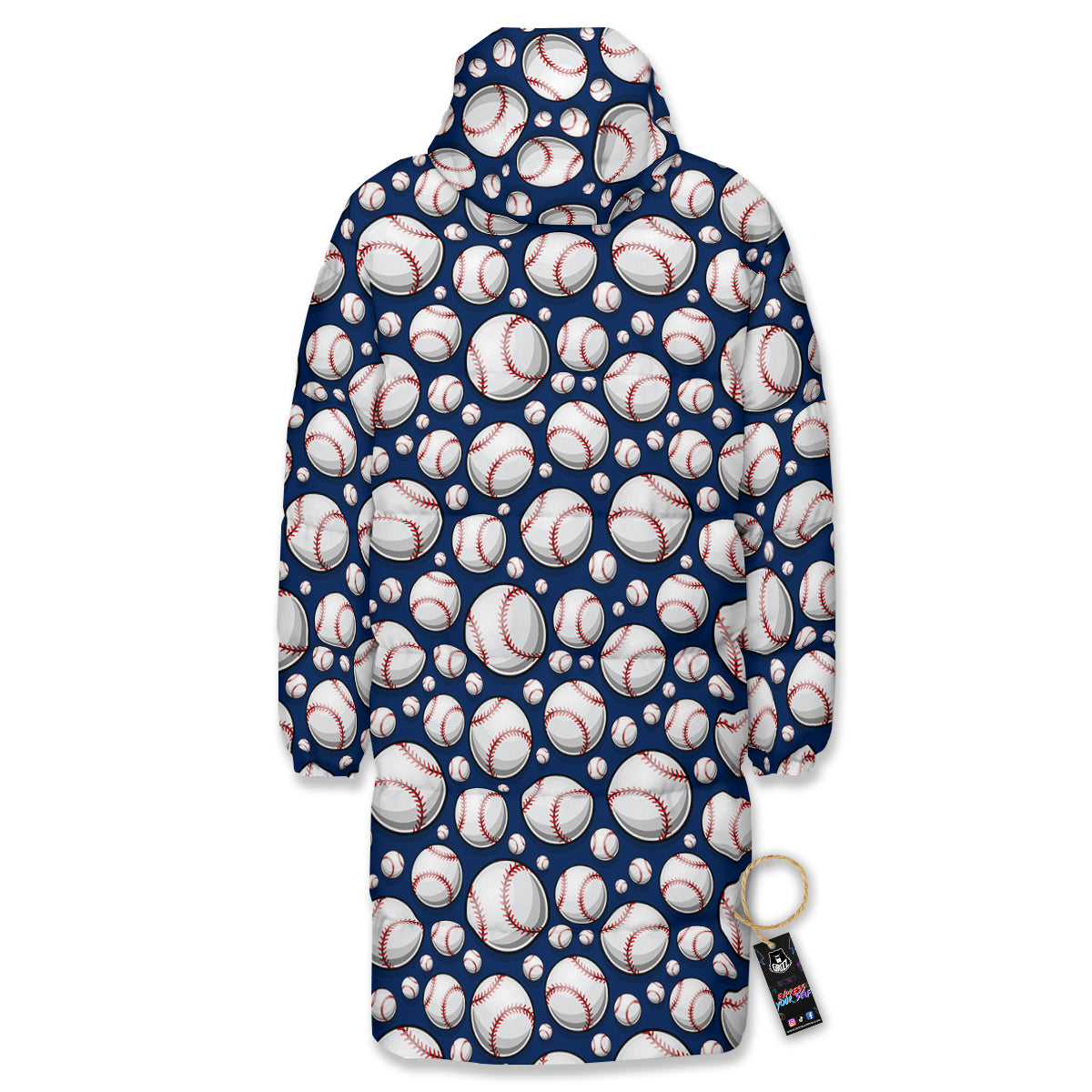 Baseballs Print Pattern Long Down Jacket-grizzshop