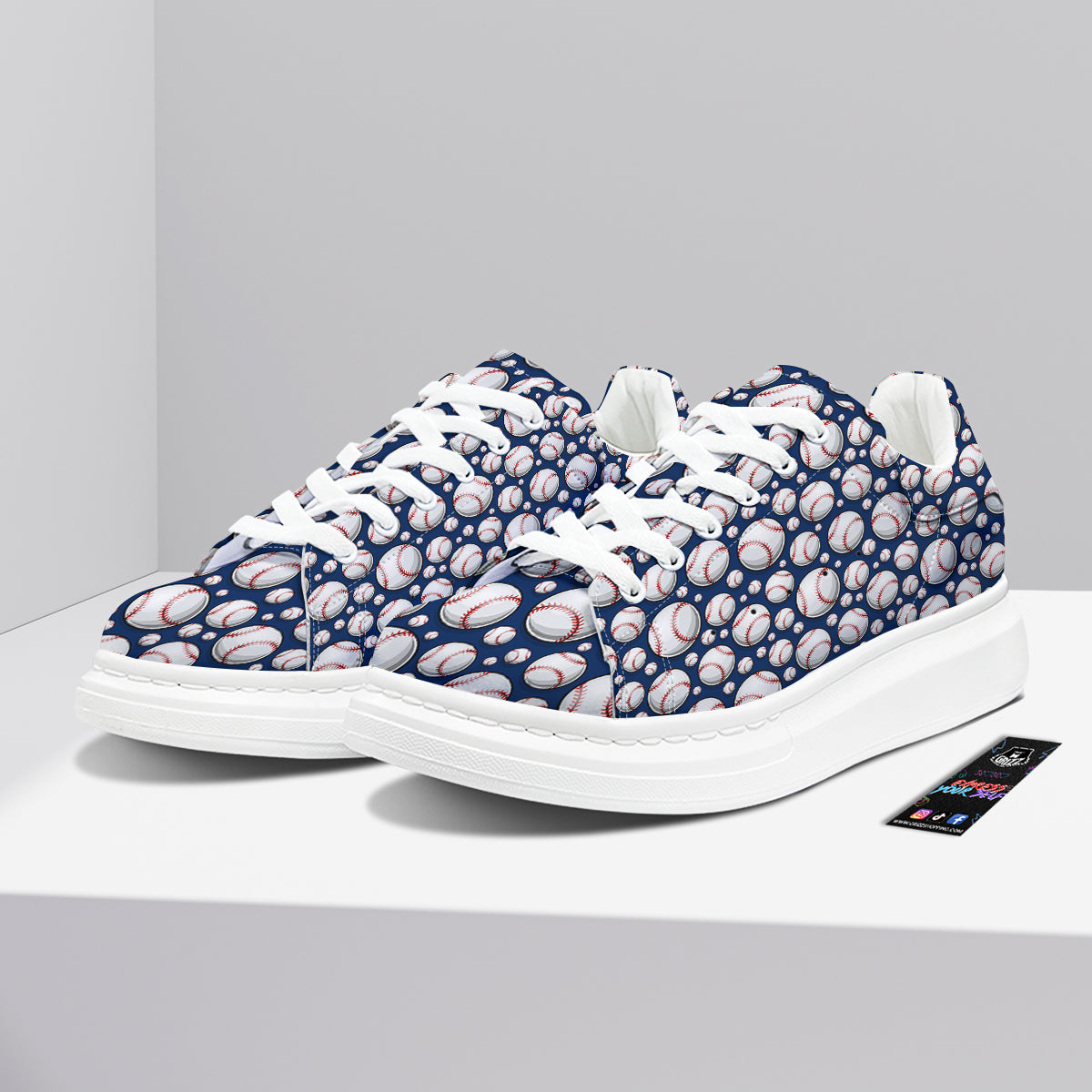 Baseballs Print Pattern Platform Shoes-grizzshop