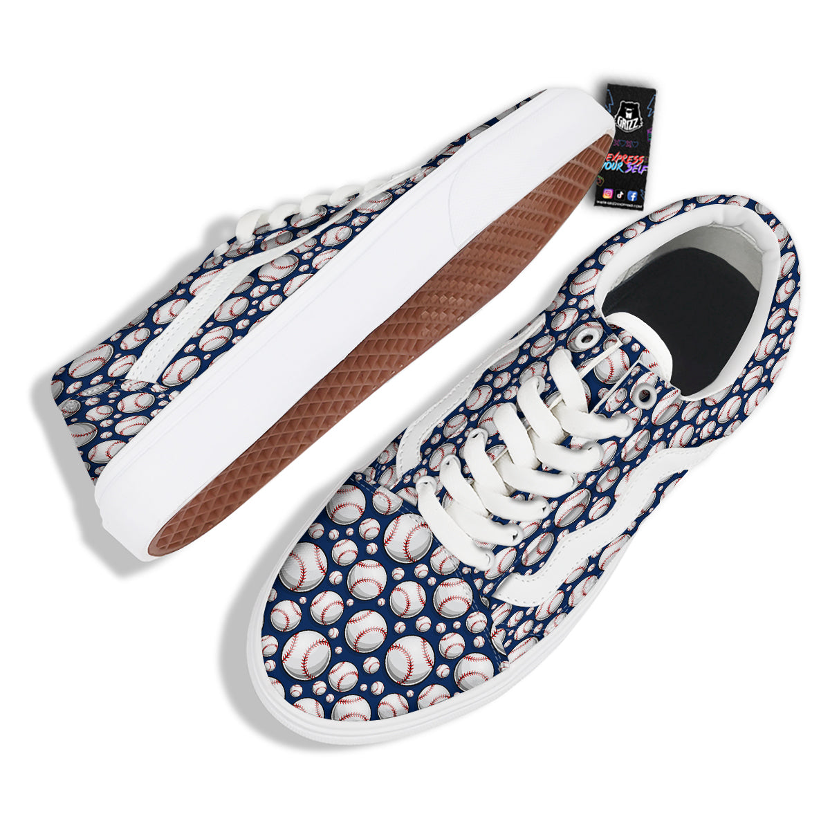 Baseballs Print Pattern Skate Shoes-grizzshop