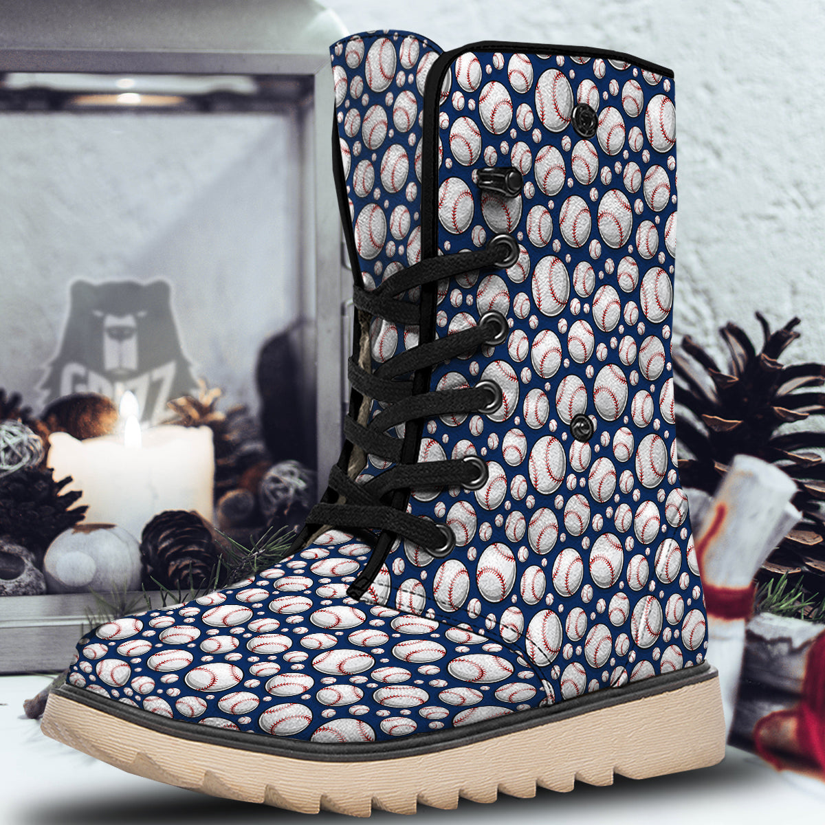 Baseballs Print Pattern Snow Boots-grizzshop