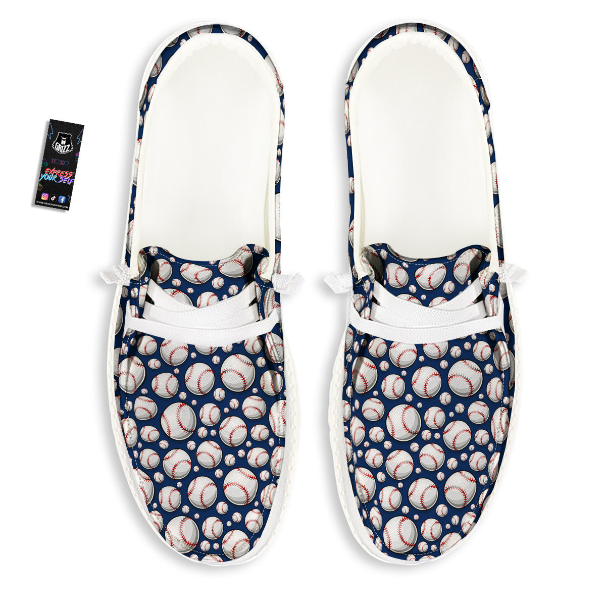 Baseballs Print Pattern White Loafers-grizzshop