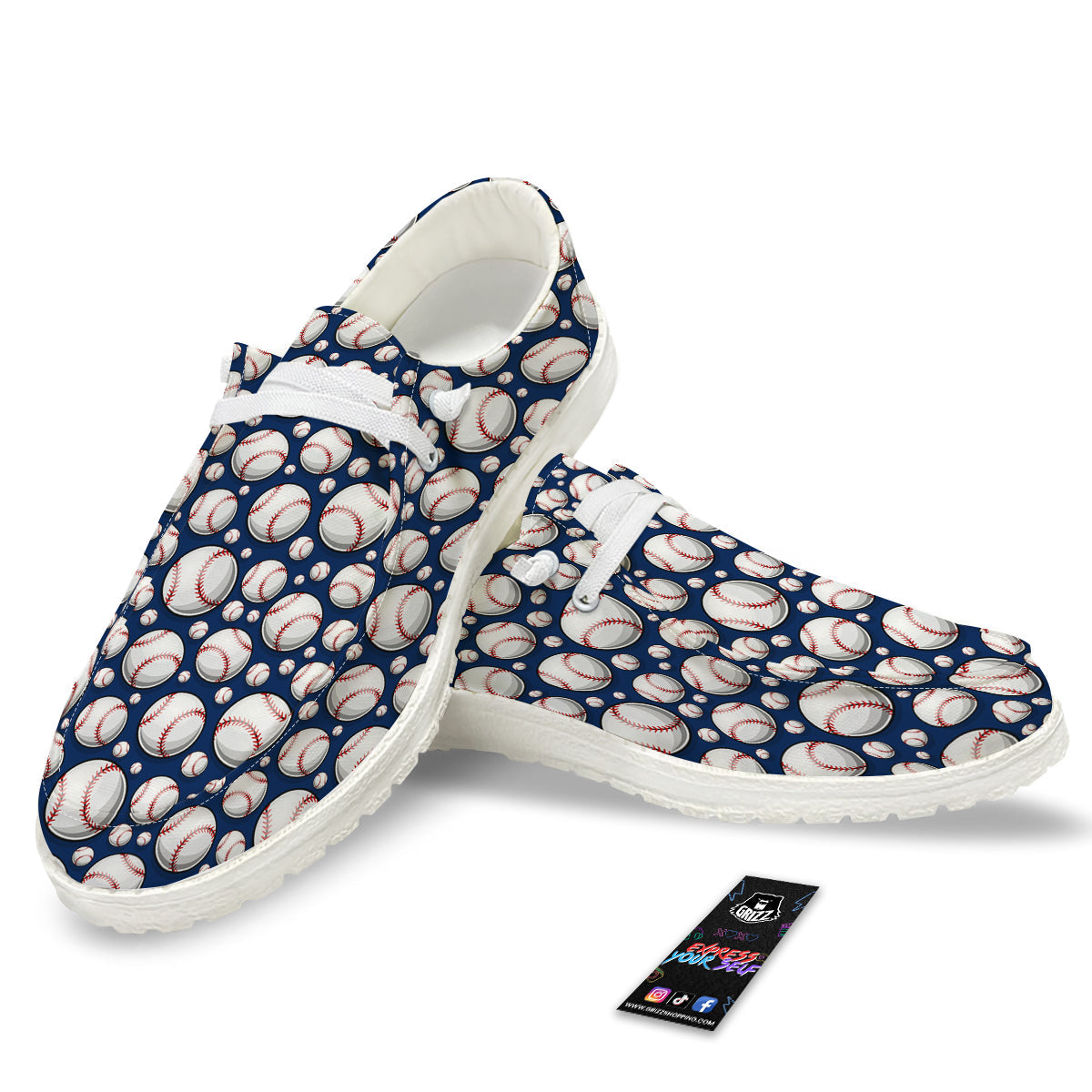 Baseballs Print Pattern White Loafers-grizzshop