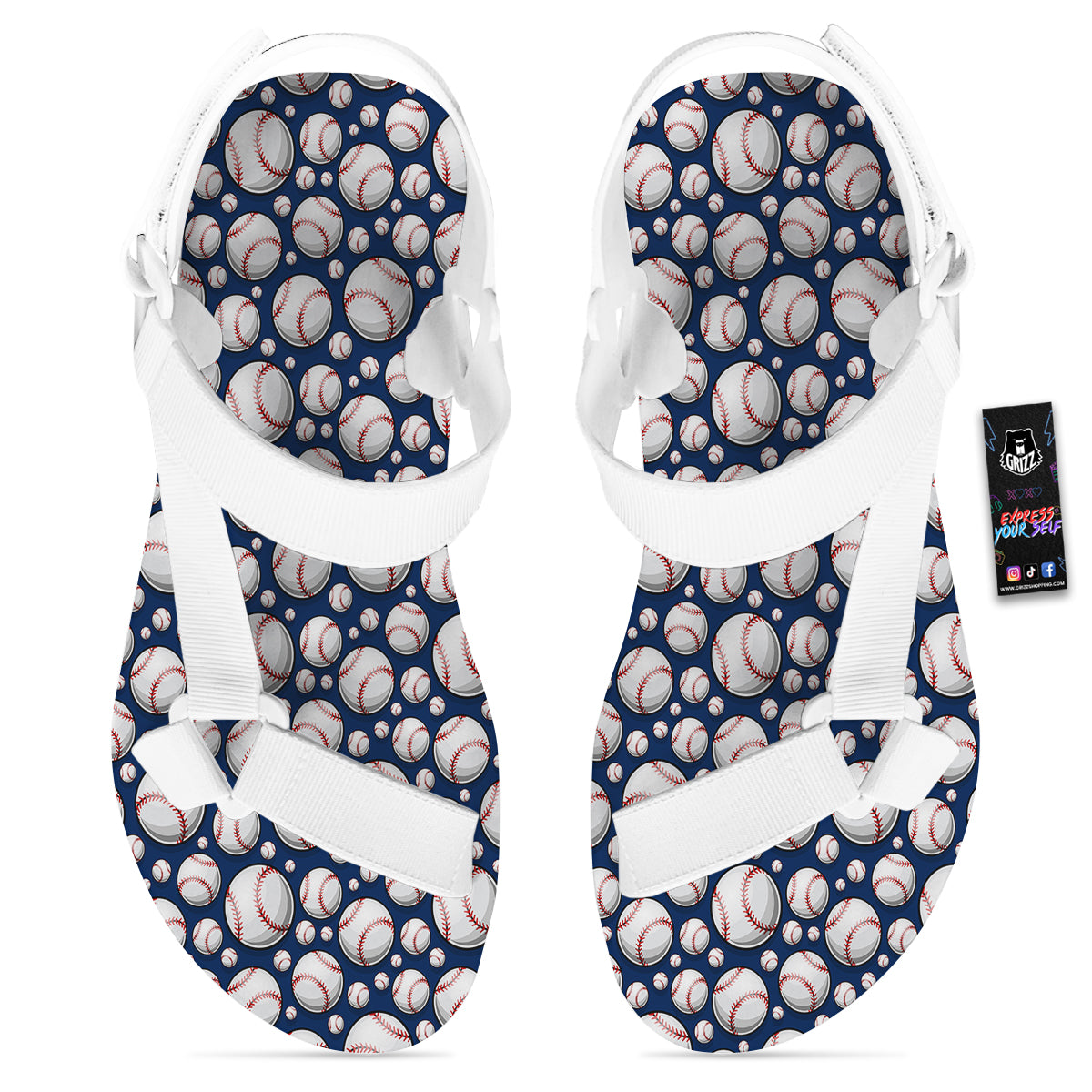 Baseballs Print Pattern White Open Toe Sandals-grizzshop