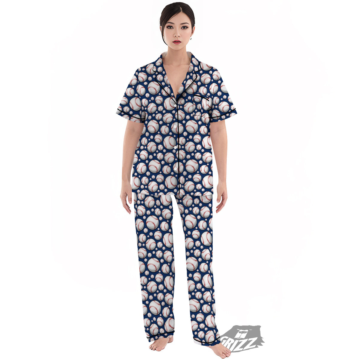 Baseballs Print Pattern Women's Pajamas Set-grizzshop