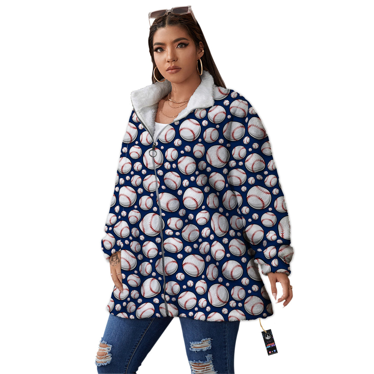 Baseballs Print Pattern Women's Sherpa Jacket-grizzshop