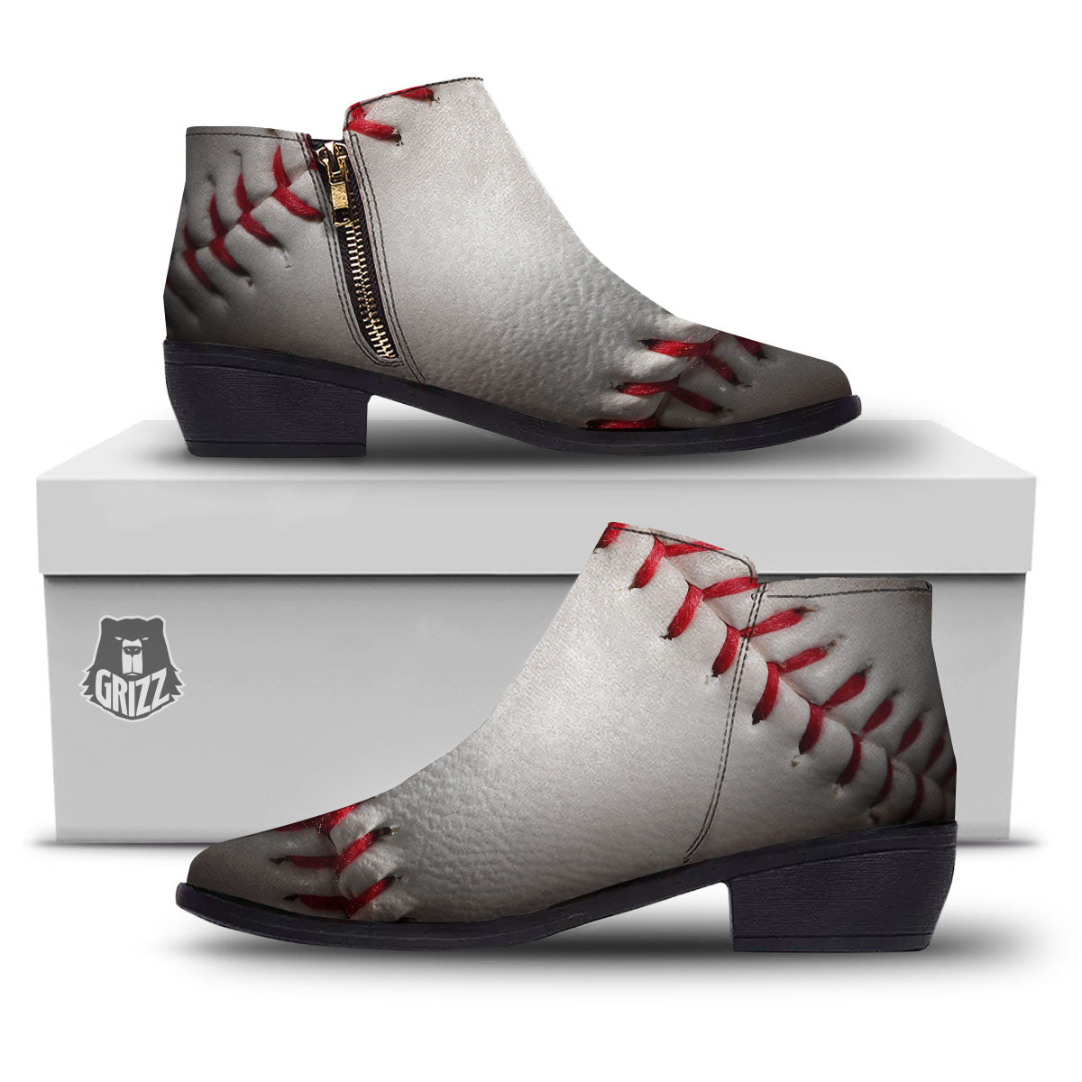 Baseballs Texture Print Ankle Boots-grizzshop