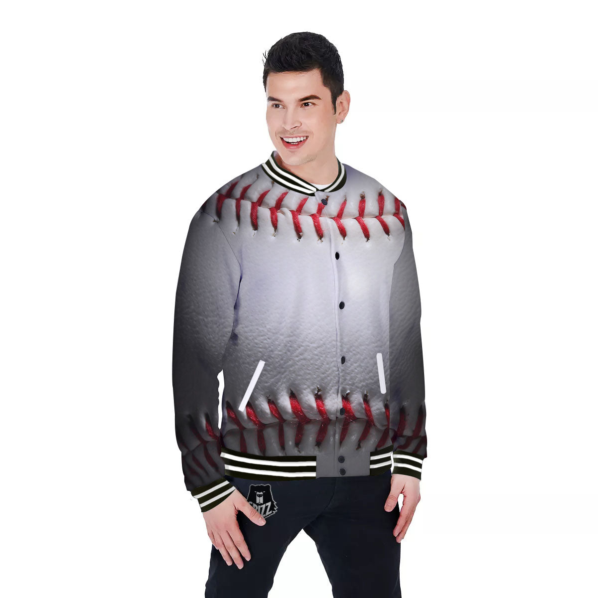 Baseballs Texture Print Baseball Jacket-grizzshop