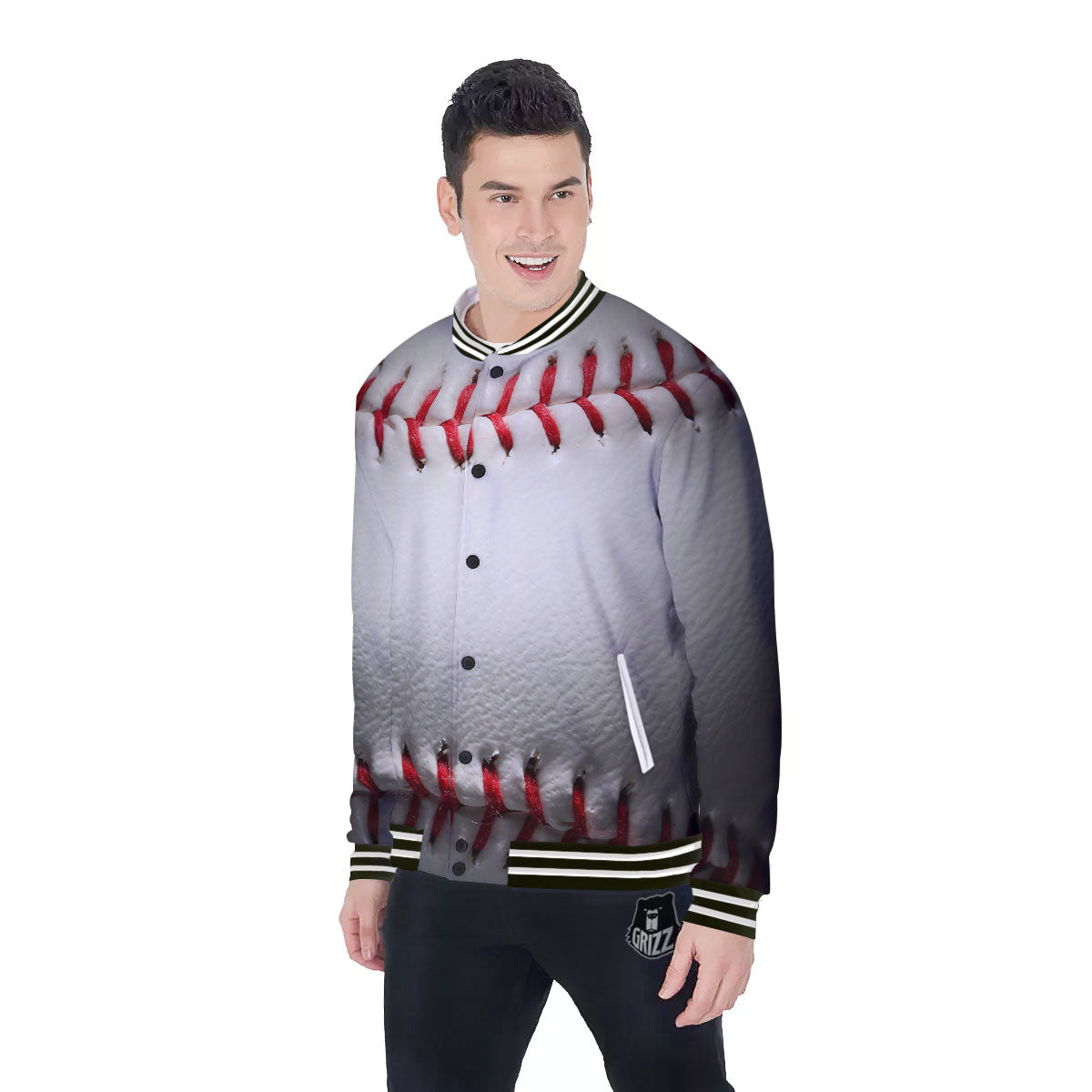 Baseballs Texture Print Baseball Jacket-grizzshop