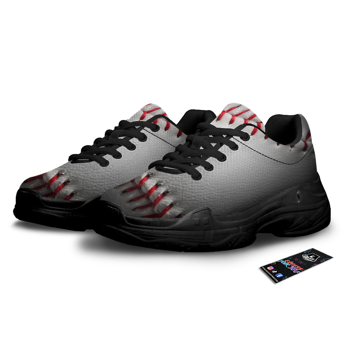 Baseballs Texture Print Black Chunky Shoes-grizzshop