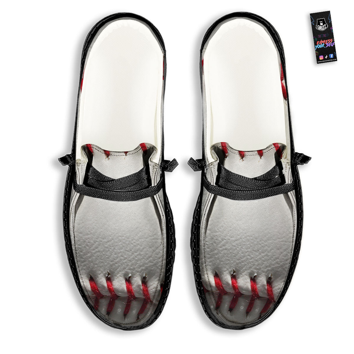 Baseballs Texture Print Black Loafers-grizzshop