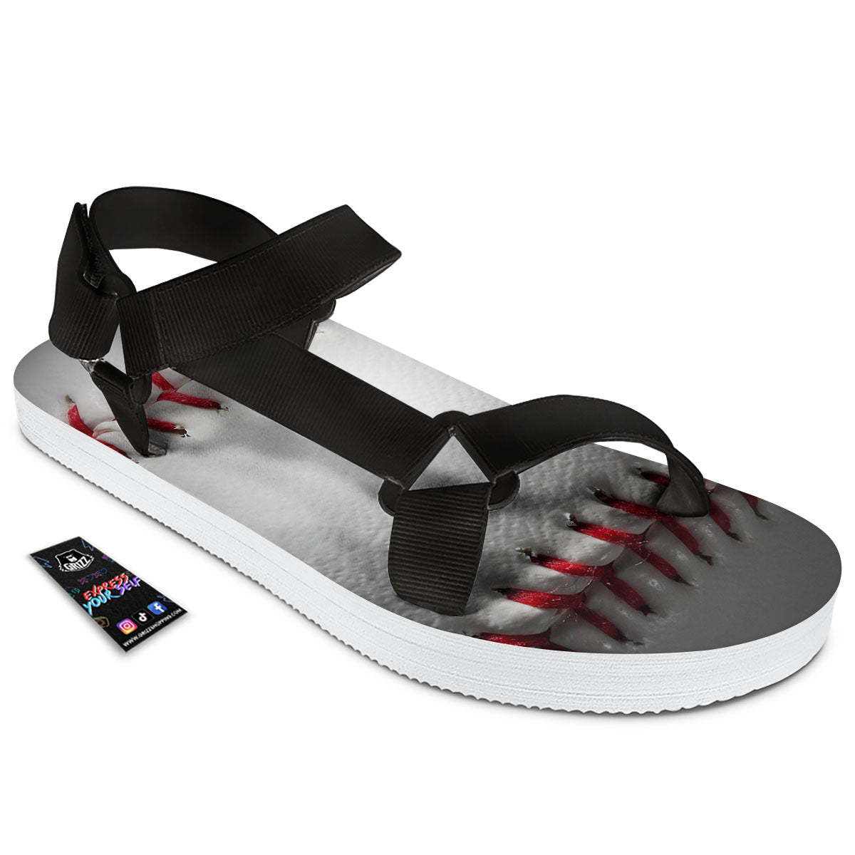Baseballs Texture Print Black Open Toe Sandals-grizzshop